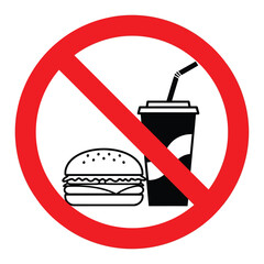 Vector art of a red circle with a line through it, symbolizing a ban on unhealthy food and drinks, , promoting healthy choices