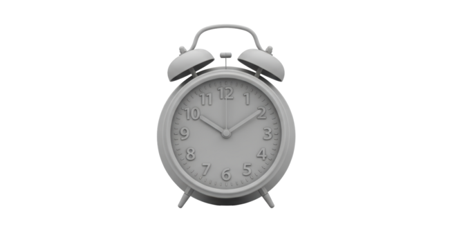 Isolated analog alarm clock, classic twin bell ringer, wake-up reminder to stop sleeping now