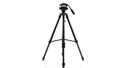 Black Camera Tripod with Pan-Tilt Head on White Background