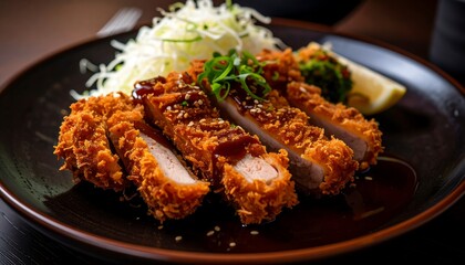 Crispy breaded pork cutlets on plate