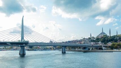 Istanbul, Turkey. Scenic view of the Bosphorus Strait with city view in the background. Urban skyline and city life.