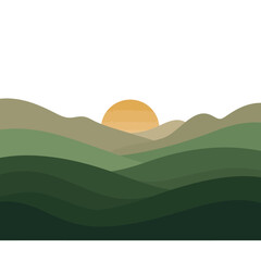 Obraz premium Serene abstract landscape with rolling green hills and a warm sun rising over the horizon