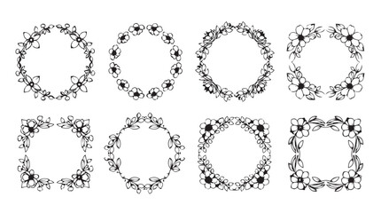 Decorative floral wreath and border designs for elegant vintage invitations and crafts silhouette