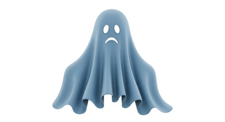Isolated Sad Ghost for Halloween, Spooky Spirit with a Scared Expression, Eerie Figure