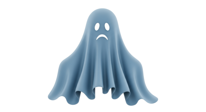 Isolated Sad Ghost for Halloween, Spooky Spirit with a Scared Expression, Eerie Figure