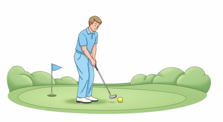 Fototapeta premium Golfer Preparing to Putt on the Green A Focus on Precision in Golf