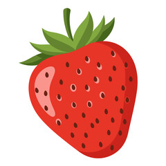 Vibrant red strawberry with green leaves and visible seeds isolated on a white background perfect for healthy food concepts