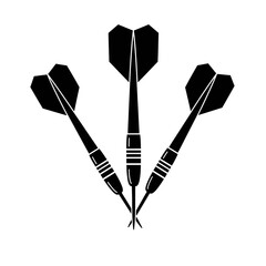 Three black silhouette dart arrows with white stripes on a white background symbolizing competition and precision