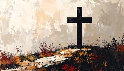 Cross on a hill, autumn colors