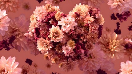 Fototapeta premium Pink Floral Heart Arrangement on Soft Pink Background for Romantic or Wedding Themes. Love Form. Love Shape. Love Yourself. Self Love. Love Language