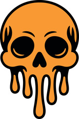 Melting orange skull dripping halloween graphic art vector