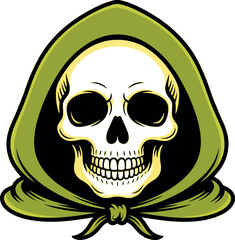 Fototapeta premium Grim reaper skull hooded cloak mysterious ominous halloween icon vector