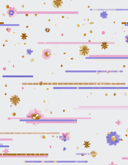 Padr&atilde;o Sem Costura Vetorial: Flores Abstratas e Listras Delicadas