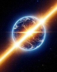 flash of beam of light above the planet