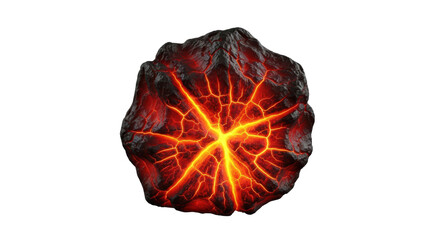 Isolated Fiery Rock Formation, Molten Lava Inside, Magma Glowing, Geology Concept