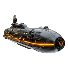 A sleek, futuristic submarine with a streamlined design and glowing orange accents.