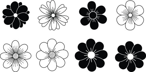 Fototapeta premium Black and white floral arrangement displaying various simple flower designs
