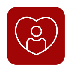 Simple outline of a person inside a heart shape on red background