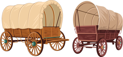 Vintage covered wagons pioneers western history vector © Vector World
