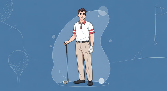 A Golfer's Stance Cartoon Character Ready for a Round of Golf