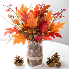 Still life with autumn leaves and acorns