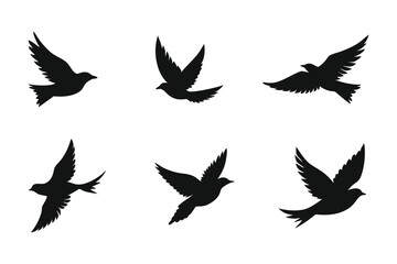 Obraz premium Flying bird silhouette vector collection, black bird icon set for nature and decorative design.