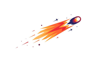 A vibrant cartoon illustration of a shooting star with a fiery tail, , streaking across the sky at high speed