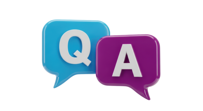 Isolated question and answer speech bubbles in trendy blue and purple 3D design icon set
