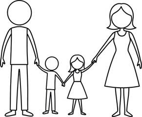 Family drawing simple line art illustration vector graphic