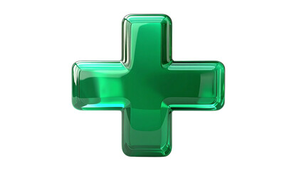 Fototapeta premium Emerald plus symbol gleaming softly on isolated transparent field, ethereal isolated on solid white background Png