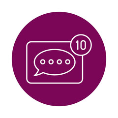 Unread message notification icon with number ten inside a circle