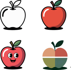 Colorful apple icons set healthy fruit illustrations vector