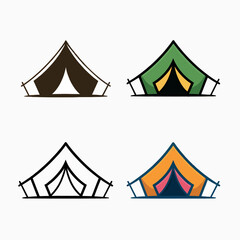 Camping tent icons set outdoors adventure travel vector