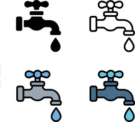 Water faucet icons dripping water plumbing symbols collection vector