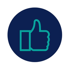 Obraz premium Blue circle with a teal outline of a thumbs up icon