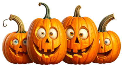 Scary Halloween jack-o'-lantern with a creepy carved smile on an orange pumpkin isolated on white background.