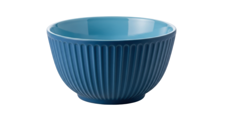 Isolated blue bowl, kitchen utensil, elegant serving dish for desserts and salads, ceramic ware