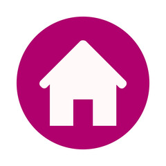 Obraz premium Simple white house icon on a magenta circle background