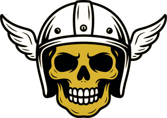 Winged skull motorcycle helmet biker emblem tattoo art vector