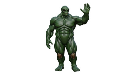 Isolated humanoid alien standing upright with hand raised in greeting, extraterrestrial life