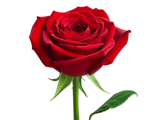 Single Red Rose Flower, Front View, Isolated on Transparent Background