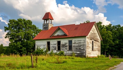 Obraz premium Rustic Old Schoolhouse in Field