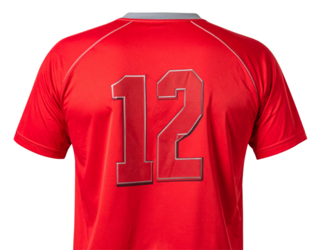  Back View of Athletic Jersey with Number Print, Isolated