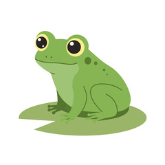 Cute cartoon green frog sitting on a lily pad in a simple illustration style