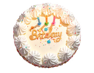 Top-Down View of Birthday Cake with Candles, Isolated