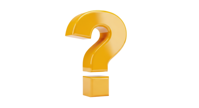 Isolated yellow question mark asks for answers to problems, uncertainty and solutions