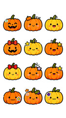Cute Halloween Pumpkin Faces Vector Set — Cartoon Jack O’Lantern Stickers