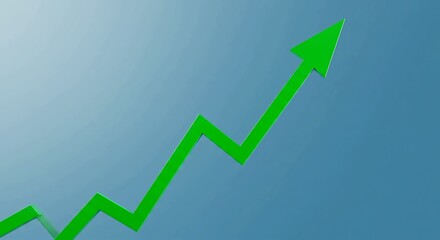 A vibrant green arrow chart pointing upwards, symbolizing financial growth, market success, and positive progress.