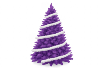 Purple christmas tree with white garland on transparent background
