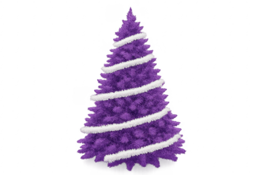 Purple christmas tree with white garland on transparent background